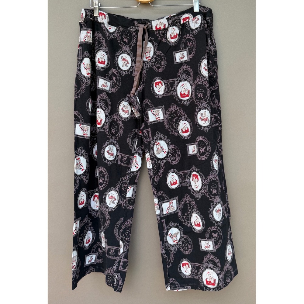 Soma Pajama Pants XL Black Christmas French Bulldog Holiday Portrait Pockets PJ